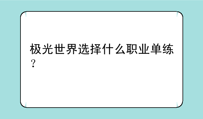 极光世界选择什么职业单练？