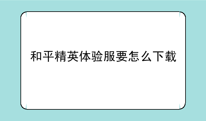 和平精英体验服要怎么下载