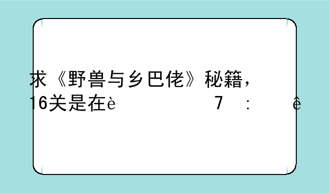 求《野兽与乡巴佬》秘籍，16关是在过不去了.