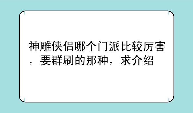 神雕侠侣哪个门派比较厉害，要群刷的那种，求介绍