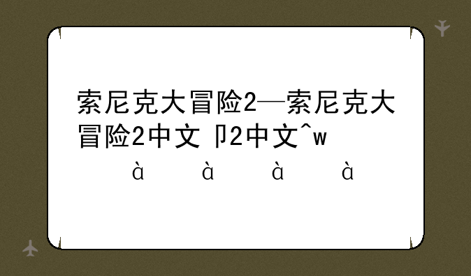 索尼克大冒险2—索尼克大冒险2中文版下载